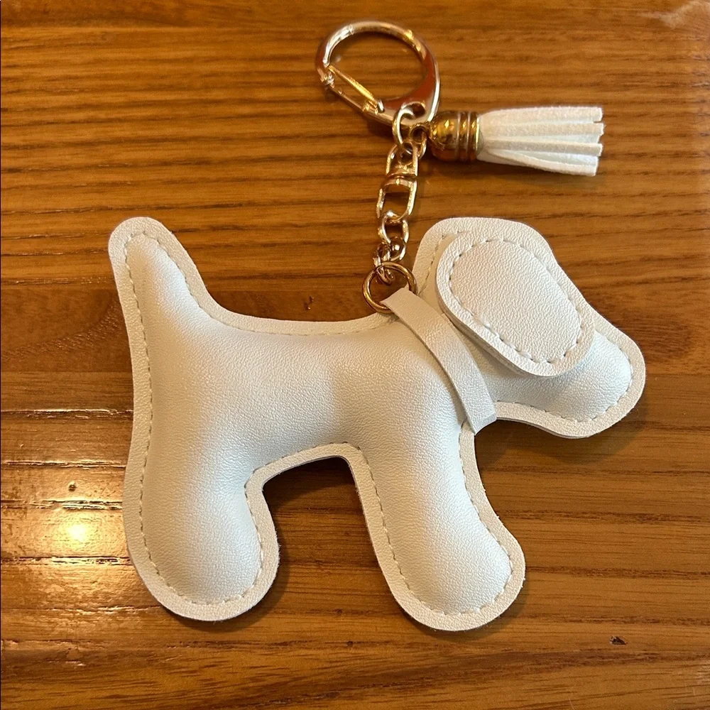 White Dog Tassel Keychain Charm - Picture 2 of 3
